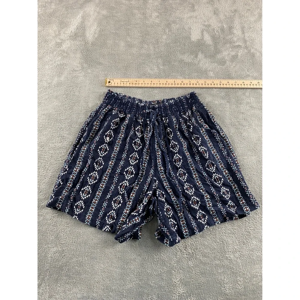 Sound Style Beau Dawson Women Large Navy Linen Blend Southwestern Smocked Shorts